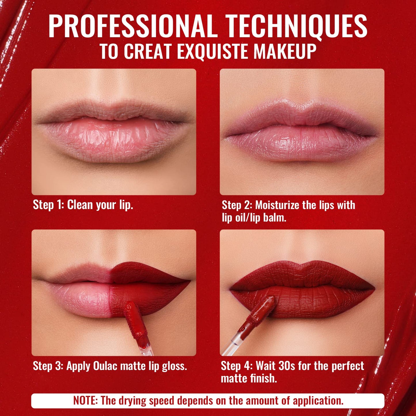 Oulac Matte Liquid Red Lipstick for Women, Long Lasting Red Highly Pigmented Creamy Matte Lip Gloss,Rich Colour Formula with Vitamin E & Rose Oil, Waterproof, Vegan & Cruelty-Free (Kiss me now M01)