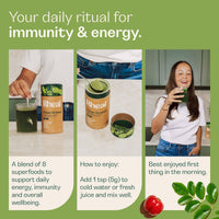 Rheal Clean Greens 150 g, Organic Superfood Greens Powder for Daily Energy & Immunity Support – Certified Organic with Spirulina, Moringa & Wheatgrass – Vegan – 30 Servings, Original