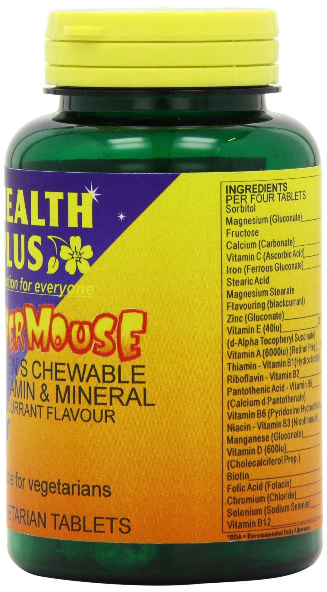 Health Plus Supermouse - Blackcurrant Flavour Children's Chewable Multivitamin Supplement - 90 Tablets