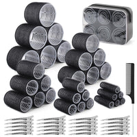 BELICOO 60 PCS Hair Rollers with Clips, 5 Sizes(60/48/36/25/15mm) Hair Curlers Rollers with 28 Metal Clips, Perfect for Long Medium Short Thick Hair (Black)