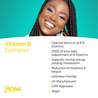 Vitamin B Complex 120 Tablets | Optimal Mix of All 8 Essential Vitamins B1, B2, B3, B5, B6, B12, Biotin & Folic Acid | B Vitamins Tiredness & Fatigue Support | Vegan UK Made | GMP Approved | MOBU UK