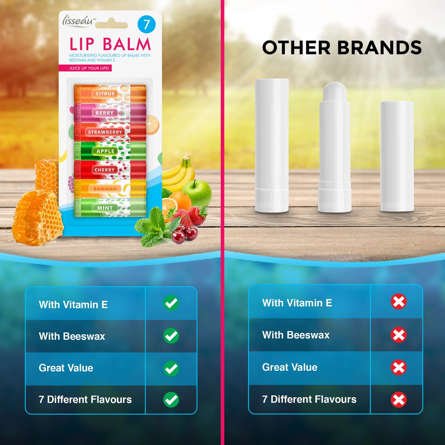 7pk Lip Balm Set | Flavoured Lip Balms with Beeswax and Vitamin E | Moisturising Lip Balm Multipack | Protect & Hydrate Beeswax Lip Balm Stick | Lip Balms | Lipbalm | Lip Moisturiser | Girls Lip Balm