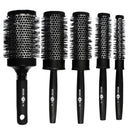 Head Jog Heat Retainer Brush. Black & Silver Styling Round Hairbrush With Metal Barrel For Fast Drying. Round Vent Brush Comb For Styling, Blow Drying, Straightening & Curling. (4 Brush Set)