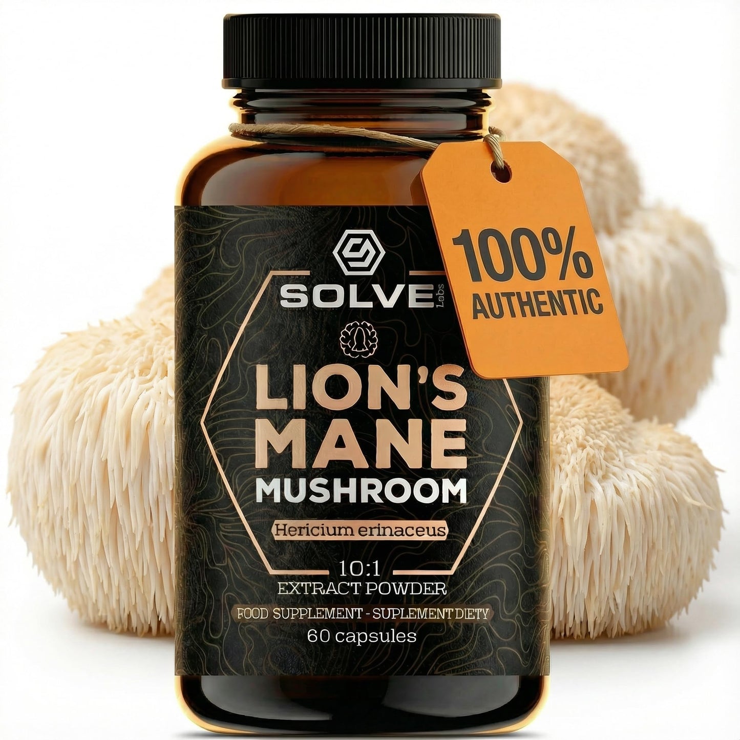 Solve Labs SOLVELabs® ● Lions Mane NGF High Strength 10,000mg / Serving ● 45% Beta-D-Glucans ● 10:1 Extract ● 100% Fruiting Bodies ● No Fillers ● Vegan ● Nootropic Focus Supplement ● Memory ● 60 Capsules