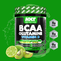 NXT Nutrition BCAA, Glutamine & Vitamin D | BCAAs Amino Acids with Vitamin D3 and L-Glutamine - for Recovery, Gut Health and Muscle Protein Synthesis | 360g - 30 Servings (Kiwi Lime)