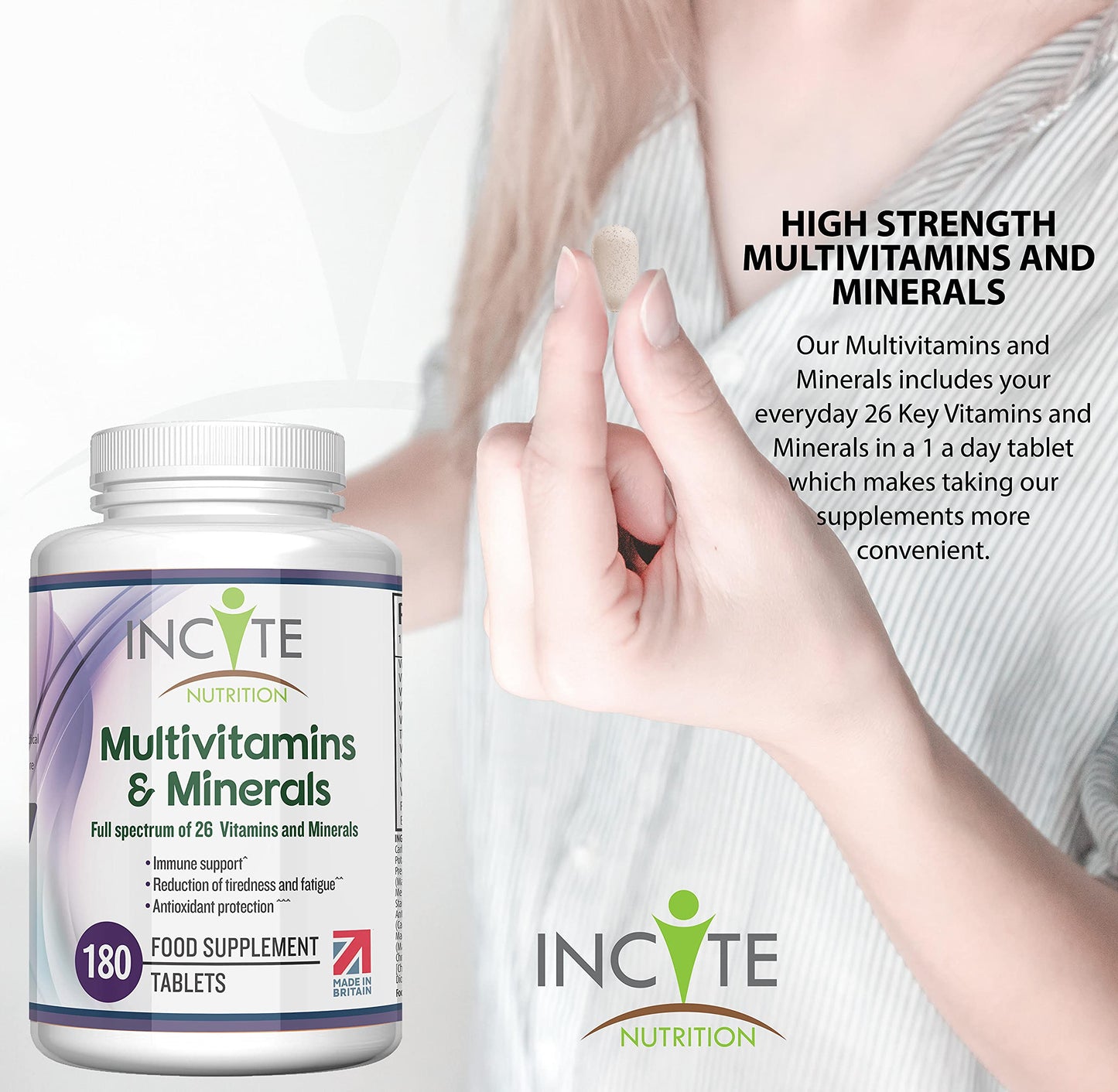 Multivitamin and Minerals | 180 Vegan Tablets | 26 Key Vitamins and Minerals for Women and Men | 6 Months Supply | Multivitamin Supplements 1 a Day Serving | Made in The UK by Incite Nutrition®