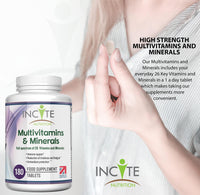 Multivitamin and Minerals | 180 Vegan Tablets | 26 Key Vitamins and Minerals for Women and Men | 6 Months Supply | Multivitamin Supplements 1 a Day Serving | Made in The UK by Incite Nutrition®