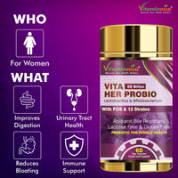 Vitaminnica Because your Health Matters Vitaminnica Vita Her Probio | 50 Billion | 12 Probiotics Strains | Premium Women's Blend for Gut & Vaginal Health | 60 Capsules