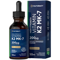 Horbäach Vitamin K2 MK7 Drops 200ug | 50 ml | High Strength Vitamin K2 as Menaquinone MK7 | Peppermint Flavour | Vegan Liquid Food Supplement | by Horbaach