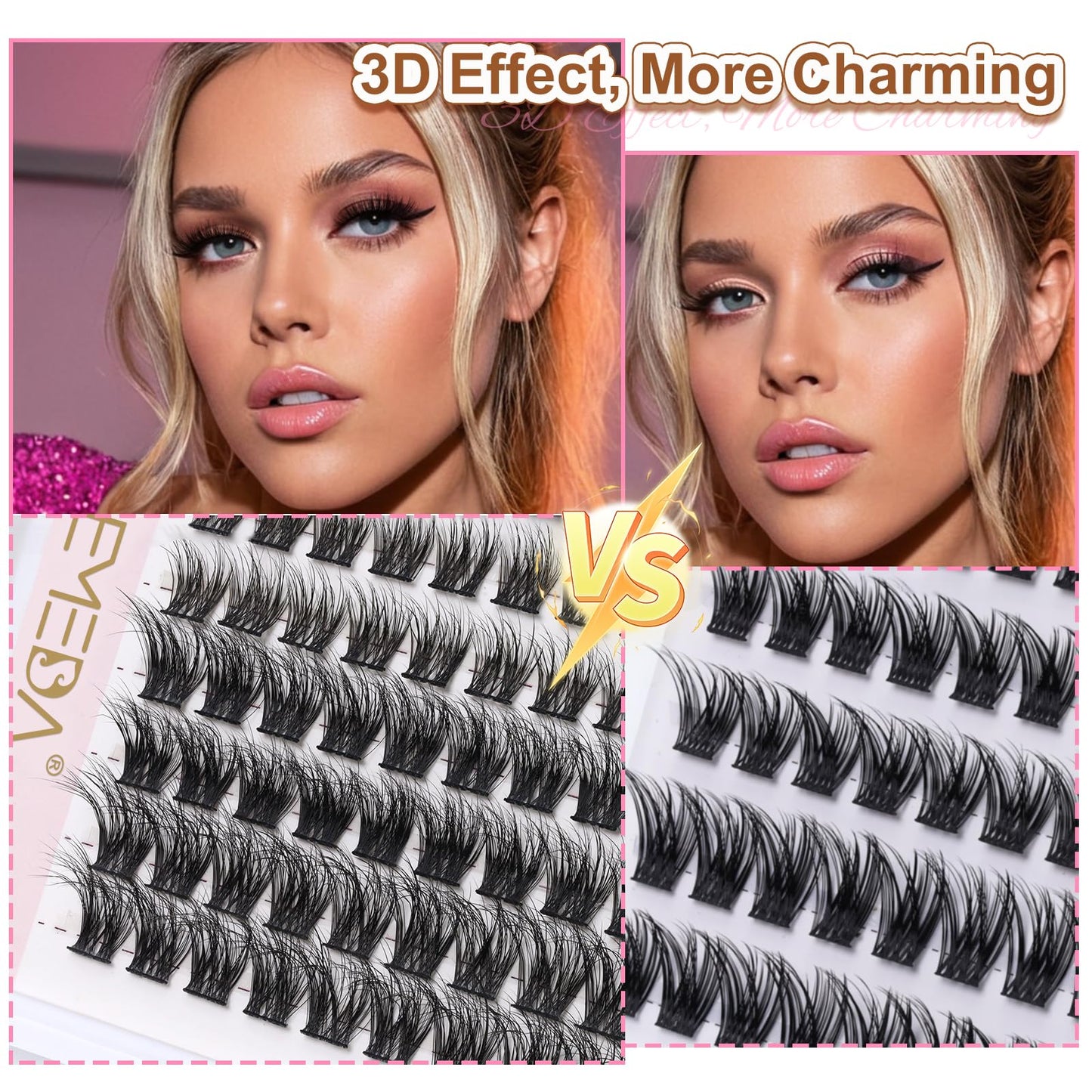 3D Fluffy Lash Clusters 14mm EMEDA Individual Wispy Cluster Eyelash Extensions 14mm DIY Cluster Lashes 3D Effect Eyelash Clusters (3D-EME333-14mm)