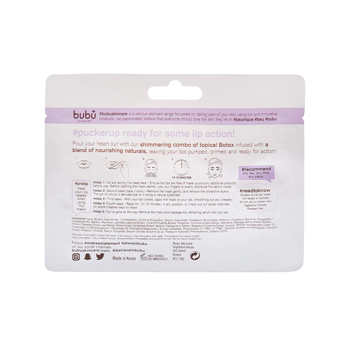 bubu skincare Bubu Lip Plumping Mask - #YOUPUCKER Helps Hydrate & Moisturise Lips, Hydrogel Sheet Mask - Nourishing & Exfoliation Helps Reduce Lip Lines | Vegan (Single Pack)