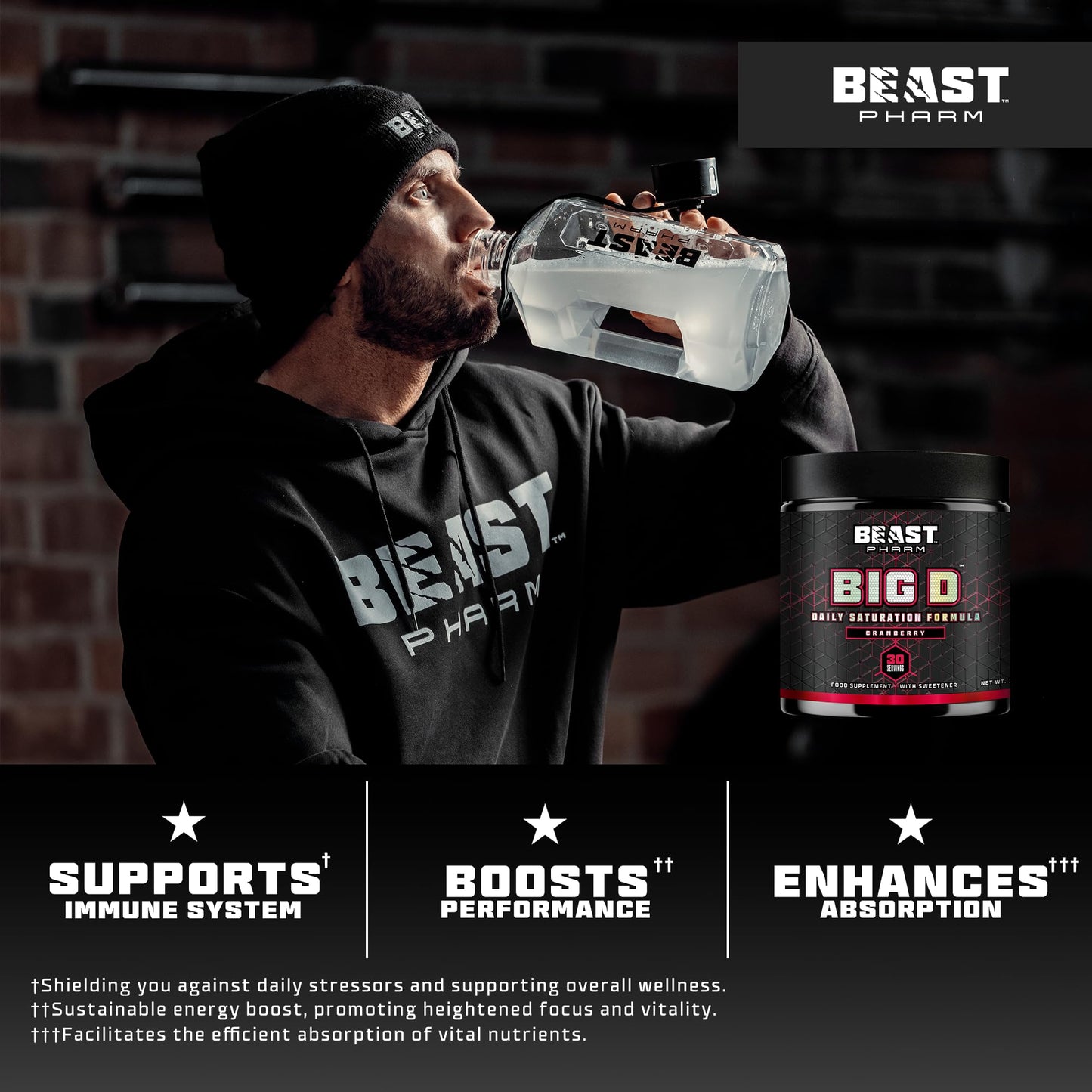 Beast Pharm Beast Big D Performance Formula with Creatine Monohydrate Powder and Patented Ingredients for Daily Strength, Stamina and Endurance by Eddie Hall, 30 Servings, Cranberry