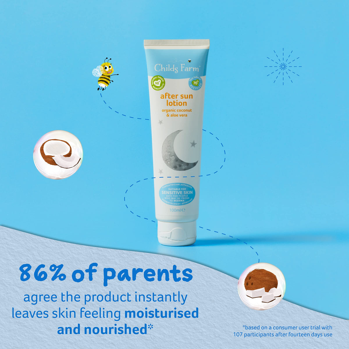 Childs Farm | Kids And Baby After Sun Cream 100 Ml With Organic Coconut | Soothing & Moisturising | Suitable Sensitive Skin