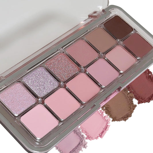 Generic 12 Colors Pink Eyeshadow Palette – Matte & Shimmer Nude Eye Shadow Makeup Kit, Long-Lasting Waterproof High Pigment Glitter Shades for Natural Daily & Glam Look