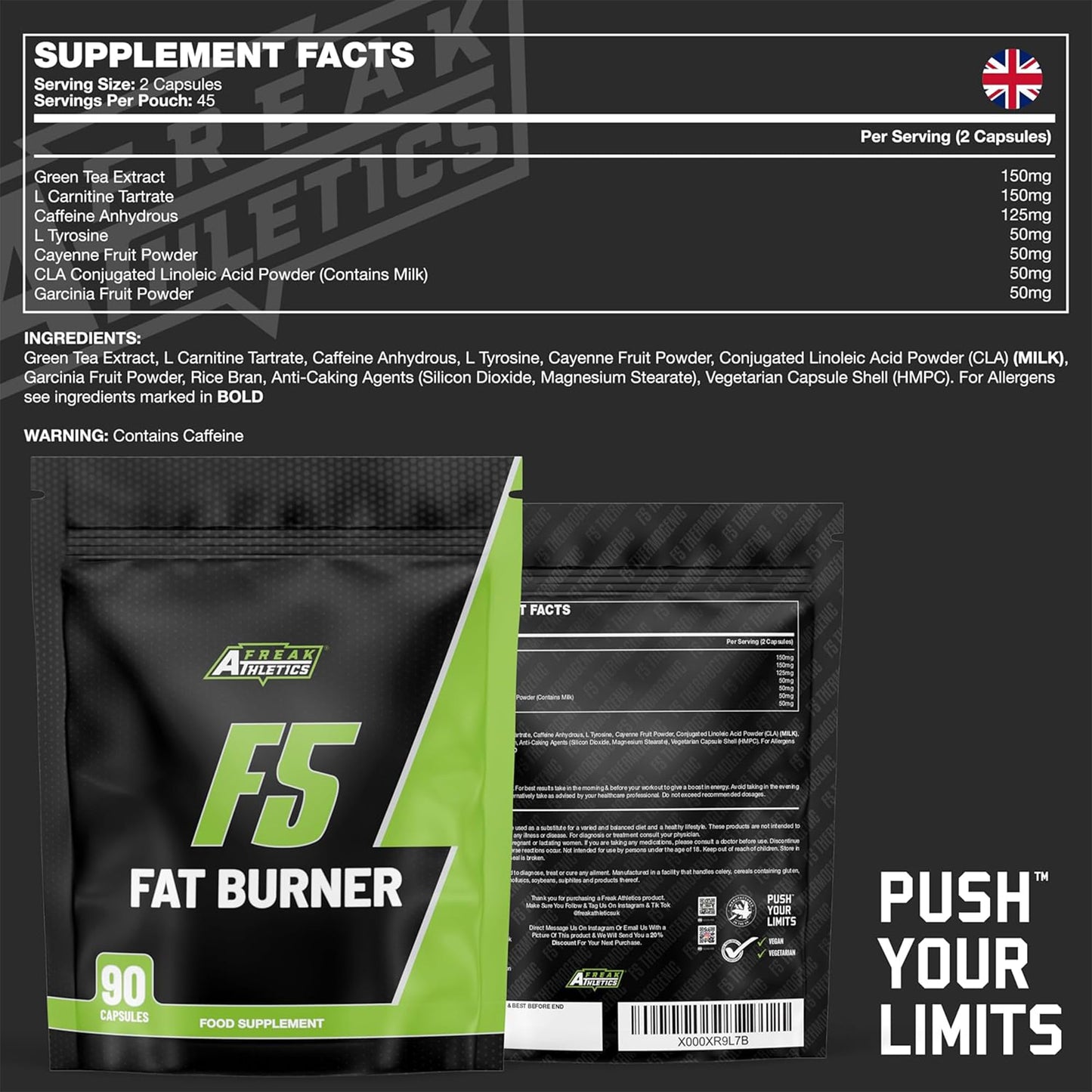 Freak Athletics F5 Weight Loss Pills - Fat Burners for Men - Fat Burners for Women Weight Loss - 90 Capsules Fat Burner Suitable for Men & Women - UK Made