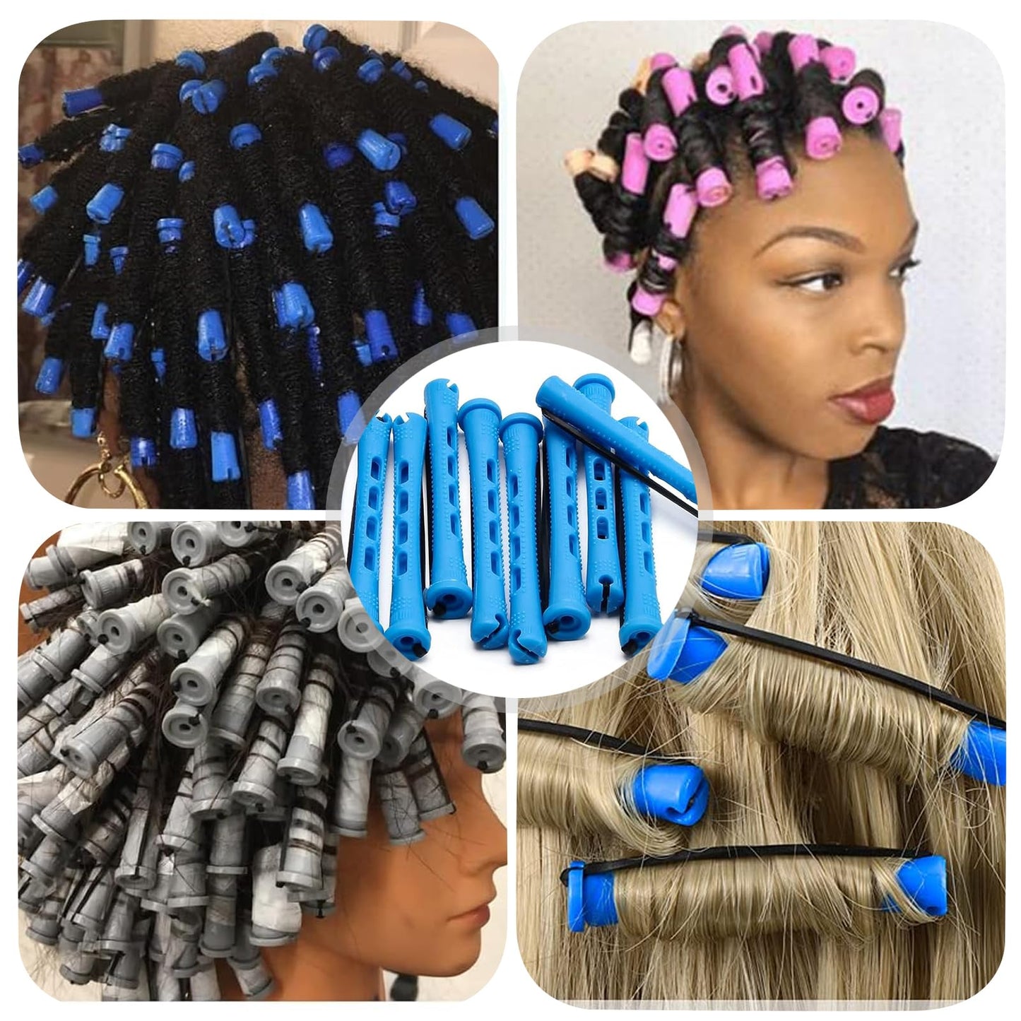 Honicemar 60 Pcs Perm Rollers Set for Long & Short Hair - 0.35 Inch Small Cold Wave Rods, DIY Curling Tools for Natural Hairstyles, Hair Curling Rods for Home or Salon Styling