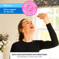 Beauty Dropz Retinol Oral Skin Care Drops – Fine Line Reduction – Vitamin A (Retinyl) – Youthful Glow – Vitamin E/Vegan Liquid Supplement for Radiant Skin – Berry Flavour – 60ml