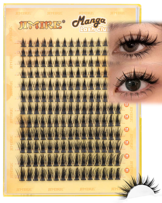 JIMIRE Manga Cluster Lashes Natural Looking 180Pcs Individual Eyelashes Wispy Eyelash Extensions Lashes Individual Cluster 8-16MM C Curl Anime DIY Eyelash Clusters at Home