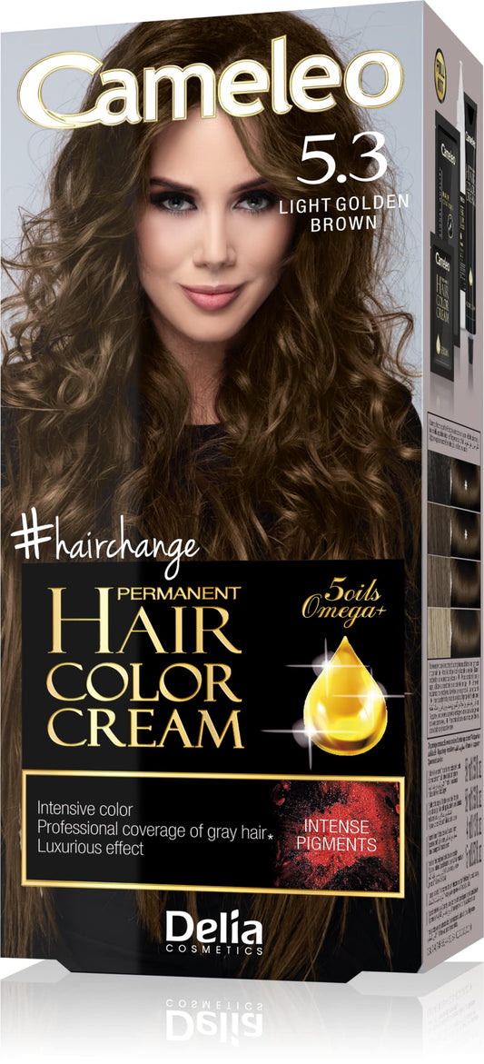 Cameleo - Permanent Hair Colour Cream - Light Golden Brown - Intensive Color & Protection - 5 Oils + Omega Plus Acids - Professional, Luxurious Hair Dye - Full Kit