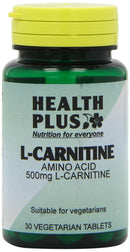 Health Plus L-Carnitine 500mg Energy and Weight Control Supplement - 30 Tablets