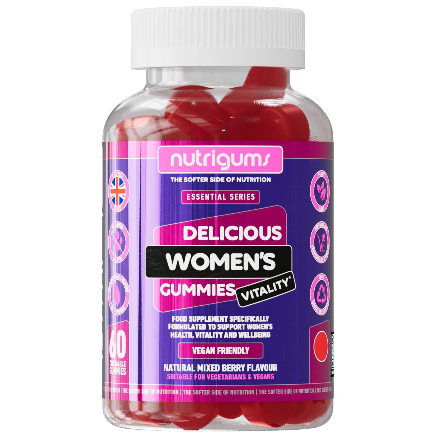 Nutrigums Women's Vitality Multivitamins & Probiotics Gummy | Contains 19 Active Nutrients | Mixed Fruit Flavour | 60 Vegan Gummies | Gut, Bones, Energy, Hair, Skin, Vision & Immunity by NUTRIGUMS®