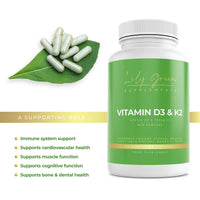 Lily Green Supplements Lily Green | Vitamin D3 4000iu & Vitamin K2 100μg (MK-7) | 90 Vegetarian Capsules - 3 Months Supply | Immune Support, Muscle Function, Bones & Teeth | No Artificial Additives | Made in UK