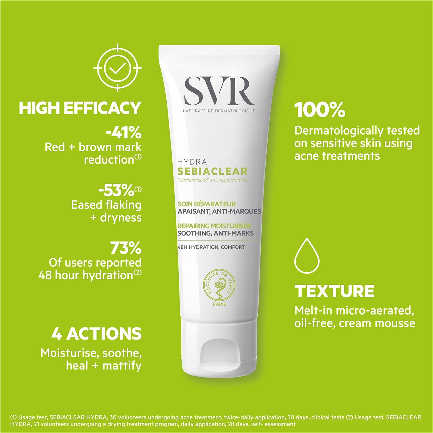 SVR SEBIACLEAR Hydra - Soothing 48hr Hydrating Face Cream for Acne-Prone, Oily, Combination Skin, Post-Acne Treatment Repairing Non-Comedogenic Moistiriser, 40ml