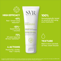 SVR SEBIACLEAR Hydra - Soothing 48hr Hydrating Face Cream for Acne-Prone, Oily, Combination Skin, Post-Acne Treatment Repairing Non-Comedogenic Moistiriser, 40ml