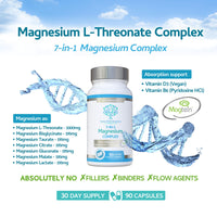 swiss bioenergetics Magnesium L-Threonate Complex 7-in-1 with 1000mg of Magtein Plus Magnesium as Bisglycinate, Taurate, Citrate, Gluconate, Malate & Lactate - Supports Sleep - Vegan, UK Made and No Artificial Nasties