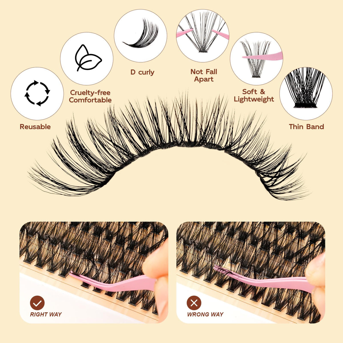 QUEWEL Cluster-Lashes Kit, 40D Individual-Eyelashes with Waterproof Lash Bond & Seal, 280PCS D Curl Lashes Individual Cluster Kit for Beginners DIY Lash Extension at Home (LS-40D-KIT)