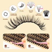 QUEWEL Cluster-Lashes Kit, 40D Individual-Eyelashes with Waterproof Lash Bond & Seal, 280PCS D Curl Lashes Individual Cluster Kit for Beginners DIY Lash Extension at Home (LS-40D-KIT)