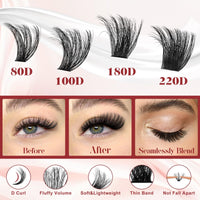 Cluster-Lashes 100D Individual-Eyelashes, Higu clace 12-20mm Thick Eyelash-Clusters D Curl, DIY Lash Extensions at Home (100D 12-20)