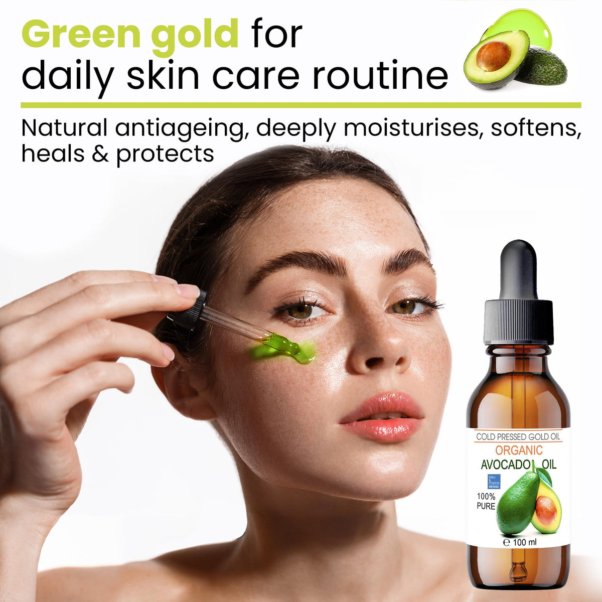 bleu & marine Bretania Bleu & Marine Bretania – Organic Avocado Oil, 100% Natural, Moisturising for Skin, Body, Face, Hair, Nails, Cuticles – Ideal for Body Massage – 500 ml