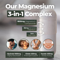 Nutrality Magnesium 3-in-1 Complex Food Supplement | 1800mg High Absorption Glycinate, Citrate and Taurate | 352mg Elemental Magnesium | Muscle, Sleep & Nerve Support | Made in UK | 60 Vegan Capsules