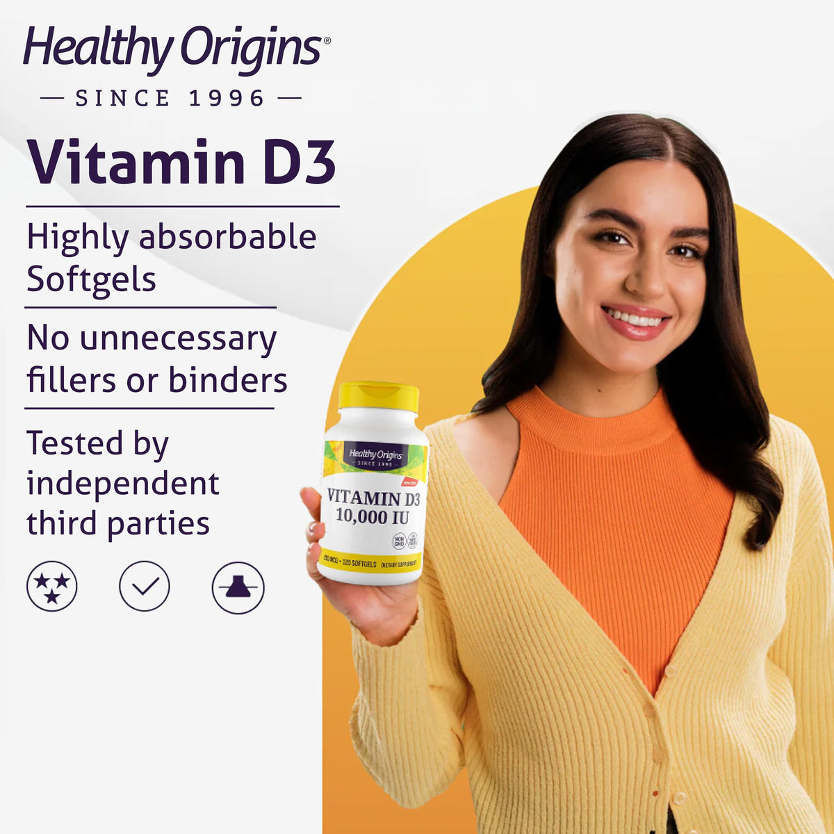 Healthy Origins, Vitamin D3, Softgels Each with 10,000 IU, 120 Softgels, Gluten-Free, Soy-Free