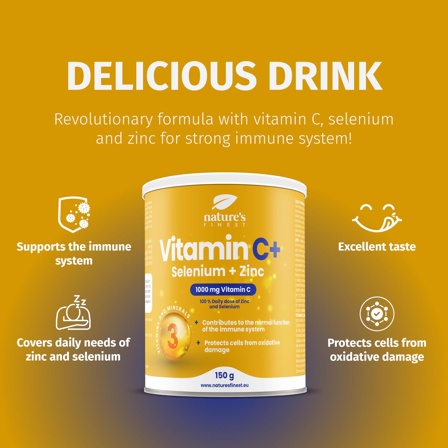 Nature's Finest by Nutrisslim Vitamin C Powder with Zinc & Selenium – 150 g, 30 Servings – Sugar-Free Antioxidant Multivitamin for Immune Support & Oxidative Stress Protection