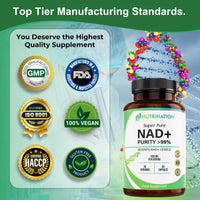 NUTRINATION NAD Supplements UK 1200mg | Super Pure 99.5% Nicotinamide Adenine Dinucleotide | 60 High-Strength Capsules | NAD+ Supplement for Anti-Aging, Boost Energy Levels & Cellular Health | Vegan & Non-GMO