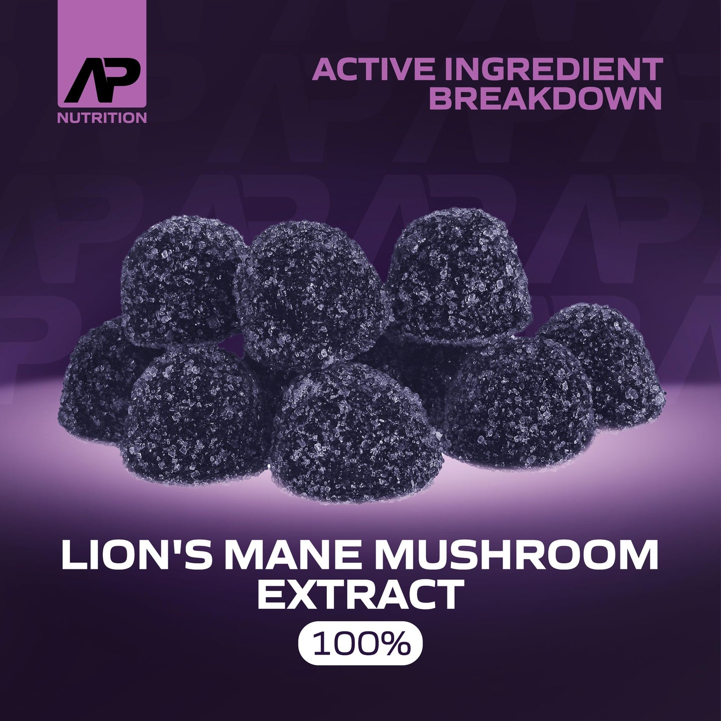 AP Nutrition Lions Mane Gummies - 1000mg Lions Mane Mushroom Gummies - Delicious Mixed Berry Flavour Mushroom Supplement (60 Vegan Gummies)