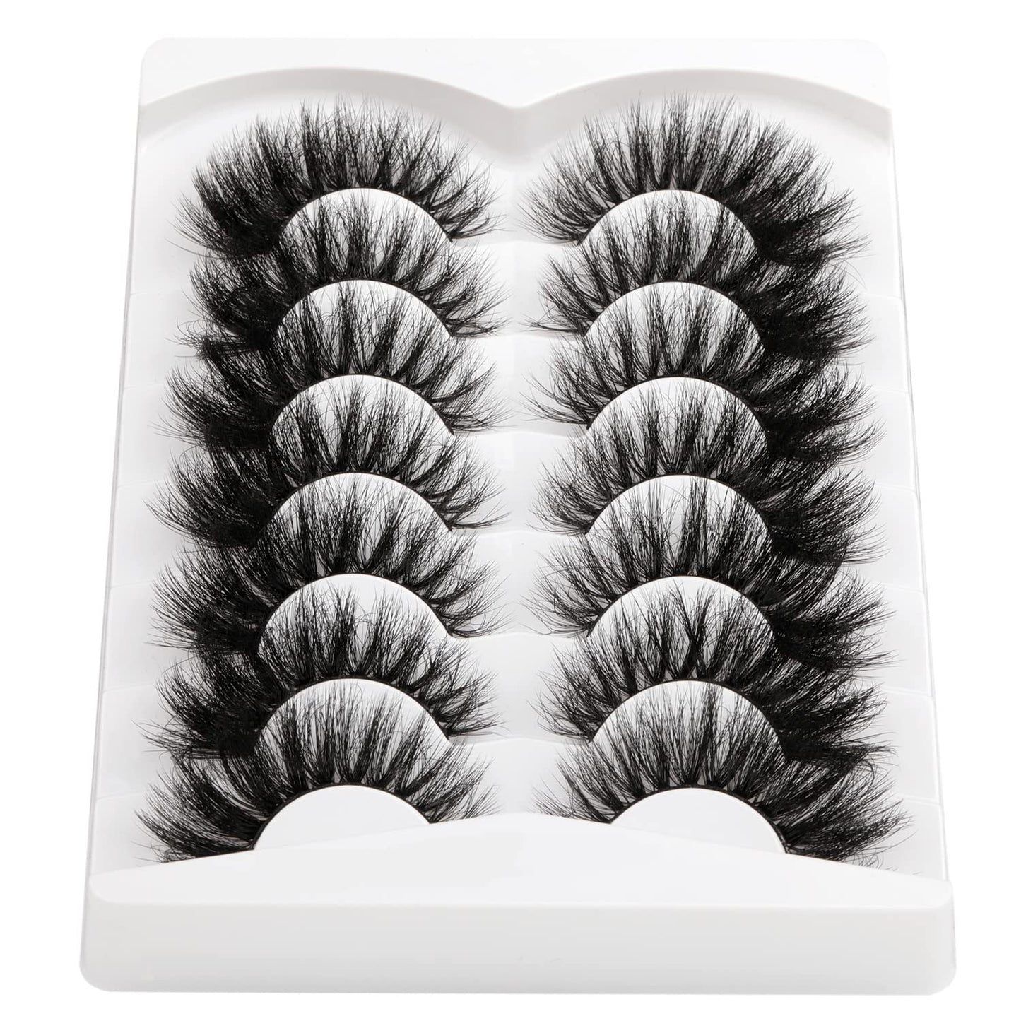 Kiromiro Lashes 20mm Fluffy False Eyelashes Thick Volume Dramatic Cat Eye Lashes 7 Pairs Long Strip Wispy Lashes Pack