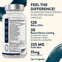 AAVALABS Bio Cultures Complex [ 120 Billion CFU ] 30x Bacterial Strains incl. Lactobacillus Acidophilus & Bifidobacterium per Serving - 90 Capsules - 3rd Party Tested