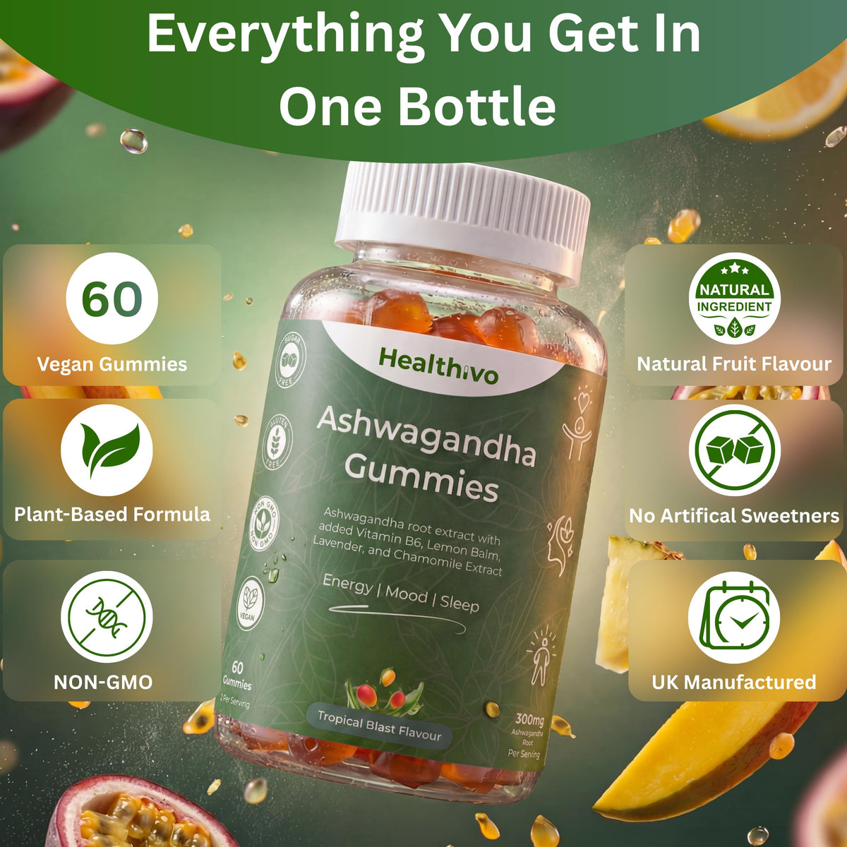 Healthivo® Ashwagandha Gummies High Strength 300mg, 60 Gummies, Vegan