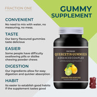 Fraction One Quercetin Gummies Enhanced with Bromelain, Vitamin C - Quercetin 1000mg - 120 Gummies - 60 Servings - Quercetin Complex - Quercetin Supplement -Antioxidant Supplement for Immune Support