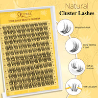 QUEWEL Natural Cluster Lashes D Curl Wispy Eyelash Clusters Mix 10-18mm, Eyelashes Individual DIY Lash Extensions at Home(QU43)