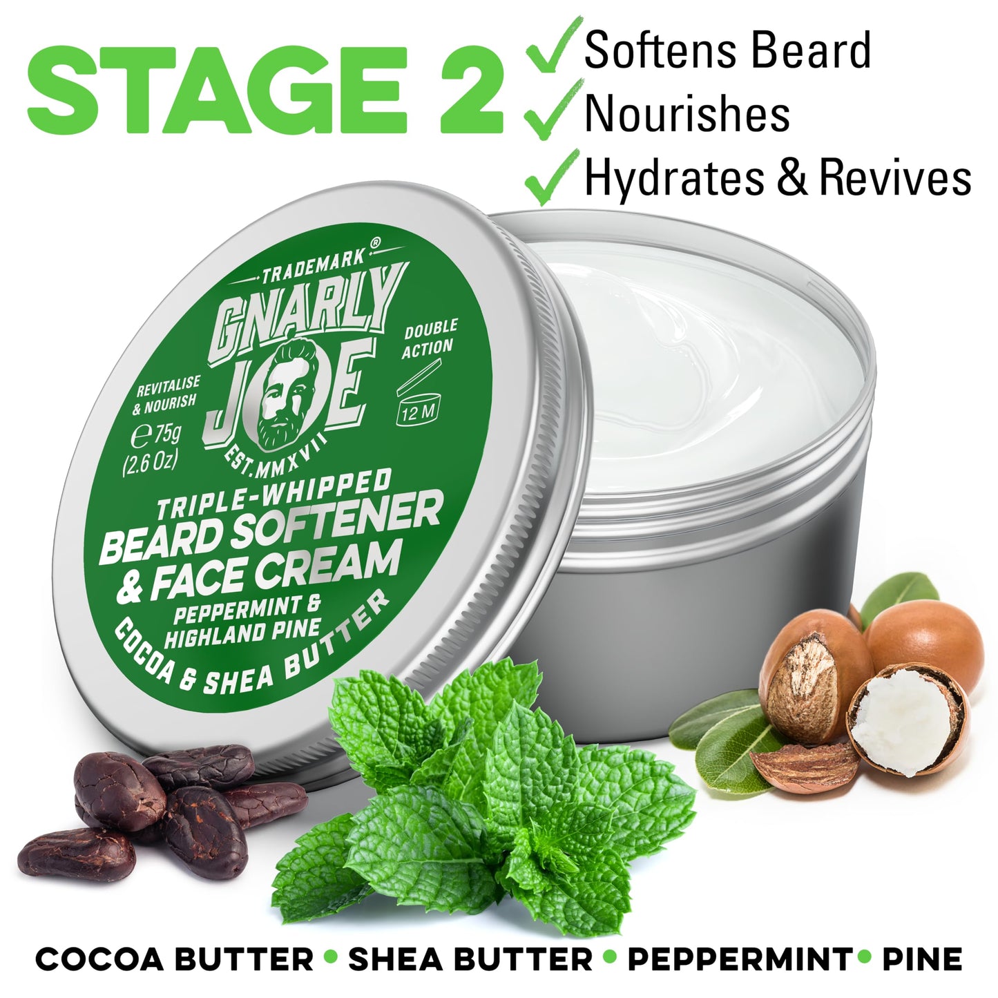 TRADEMARK GNARLY JOE EST.MMXVII Gnarly Joe Beard Rescue & Revive Gift Pack - Beard Softener 85ml & Exfoliant 50g Set for Men - Beard Cream & Face Scrub with Cocoa Butter, Peppermint & Coconut - Beard Conditioner - Made in UK