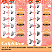 calphdiar Cluster Lashes 30D+40D+50D+60D Individual Eyelashes 480PCS Wispy Lashes Individual Cluster D Curl Eyelash Extensions 8-18MM Natural Volume Eyelash Clusters DIY Lash Extension for Beginners