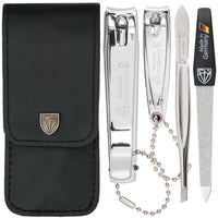 3 Swords Germany - Manicure Set with Toe Nail Clipper, Finger Nail Clipper, Nail File and Tweezers in a Black case - Brand Quality Since 1927