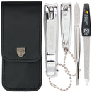 3 Swords Germany - Manicure Set with Toe Nail Clipper, Finger Nail Clipper, Nail File and Tweezers in a Black case - Brand Quality Since 1927