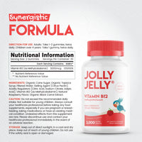 JOLLY JELLY Vitamin B12 Tapioca Gummies - 3,000mcg - High Strength Methylcobalamin Gummies - Non-GMO, Gluten Free, Raspberry Flavour - 60 Vegan Gummies. 1 Pack