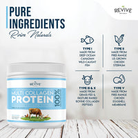 Revive Naturals Multi Collagen Protein Powder (200g) - Types I, II, III, V & X - Hydrolyzed Grass Fed Bovine, Wild Caught Fish, & Free-Range Chicken & Eggshell Collagen (10 Day Supply)