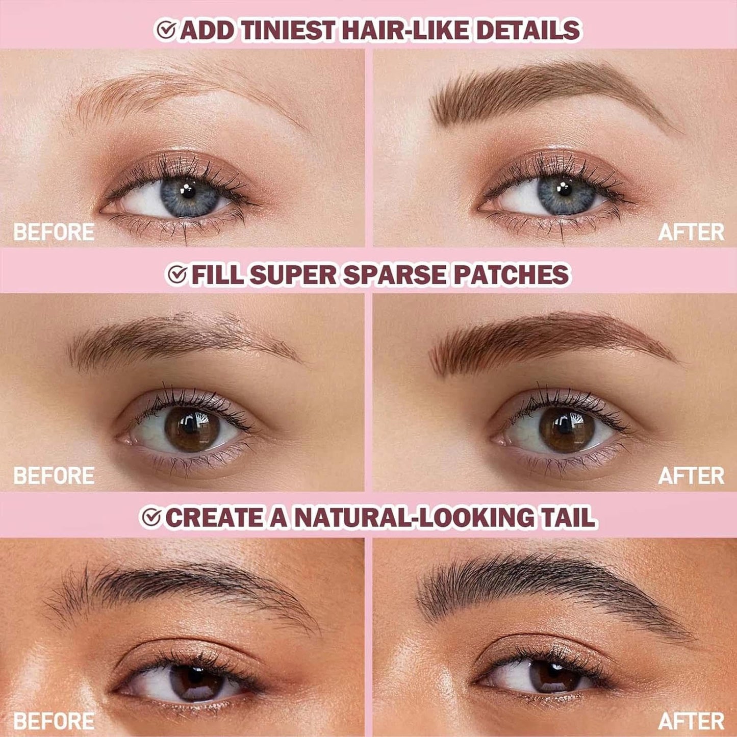 Angled Brow Brush with Microblading Pen & Pencil - Easy, Long-Lasting, Quick-Drying Eyebrow Makeup for Shaping and Filling